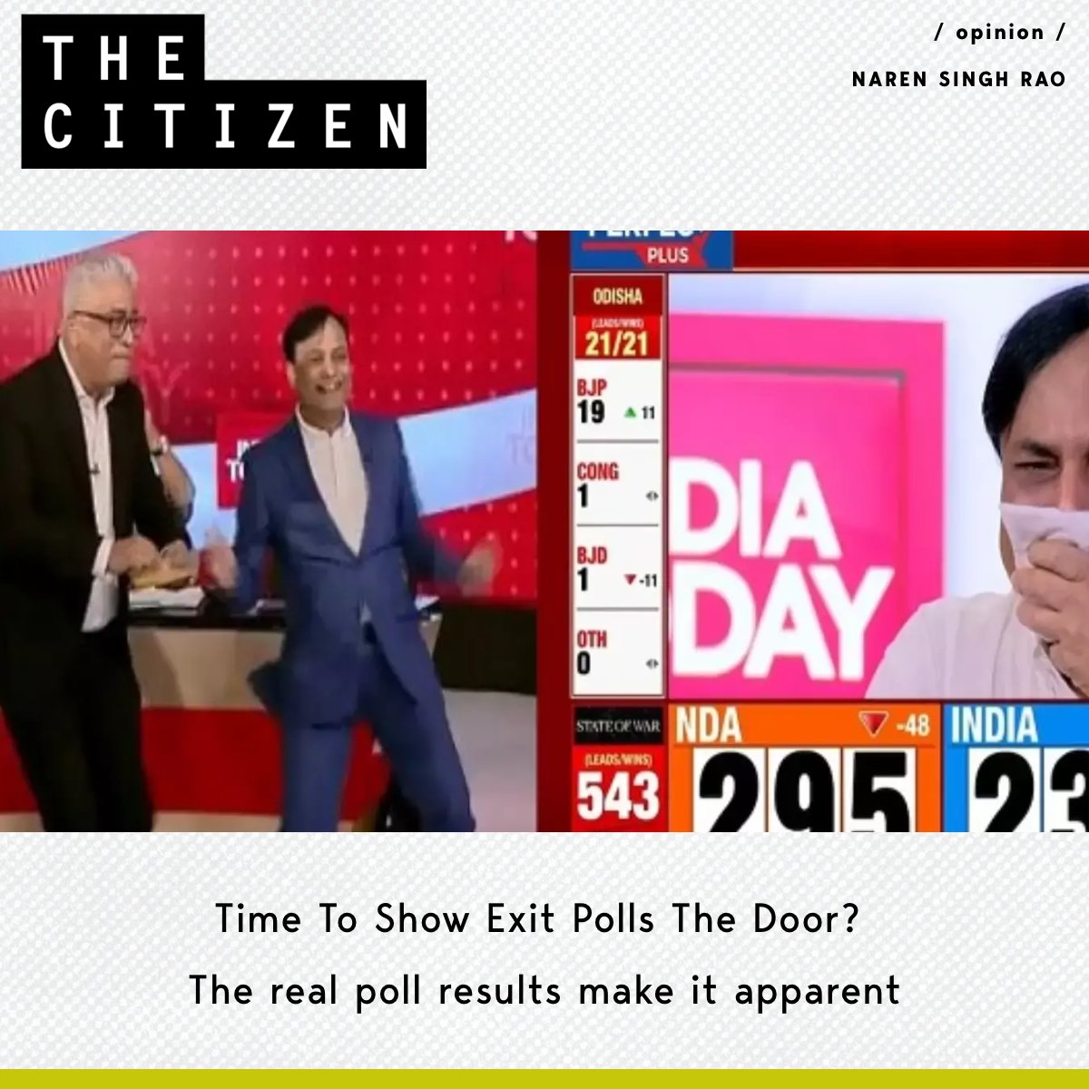 TheCitizen_in's tweet image. The current practice of exit polls often fuels a media frenzy and tends to resemble ‘‘electoral prophecy’’ driven by utterly subjective research designs of pollster. 

writes NAREN SINGH RAO

Read Here: shorturl.at/yH6W8 

#ElectionCoverage #DemocraticProcess #Electionpolls