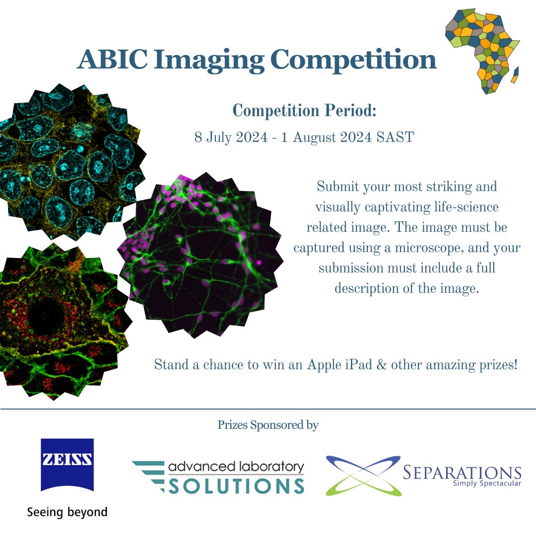 We are proud to announce the ABIC Imaging Competition which aims to showcase the impressive imaging work being conducted by African researchers.

Submit your most striking life-science related image and stand to win an Apple iPad and other amazing prizes! bit.ly/3RUfmXJ