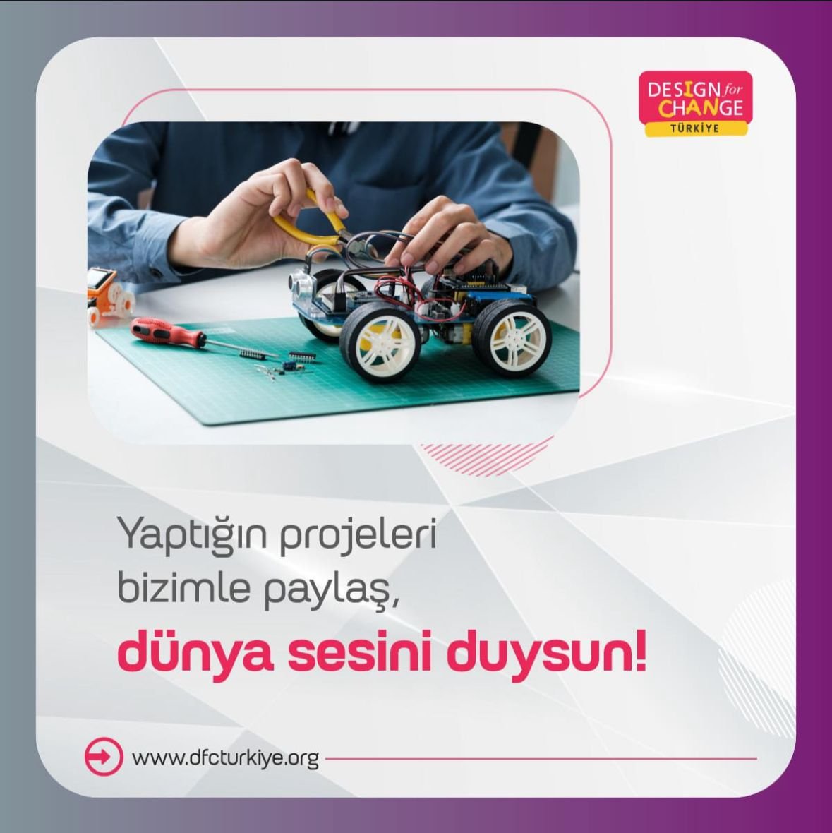 Fikirlerini dünyaya duyurmak için projeni DFC Türkiye Ulusal Challenge’a gönder! 🌍 💡🚀

#DFCTurkiye #nationalchallenge #FikirlerDünyaya #İleriyeFikirler #YenilikçiProje #BaşarıHikayesi #Inovasyon
#ican #DesignForChange #DFC #InnovationWithPurpose
