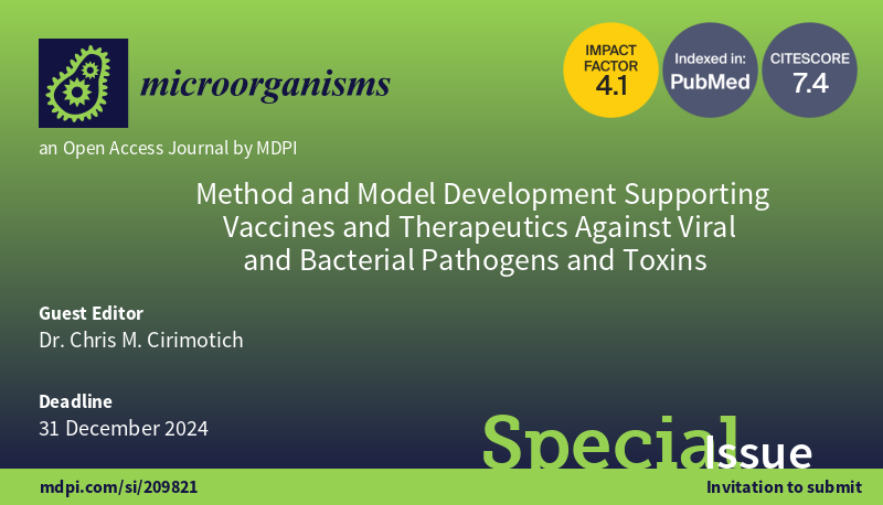 Micro_MDPI's tweet image. Special Issue: Method and Model Development Supporting Vaccines and Therapeutics Against Viral and Bacterial Pathogens and Toxins

Website: mdpi.com/si/209821

Guest Editor: Chris M. Cirimotich
#vaccines
#animal_model