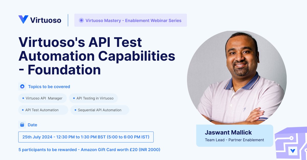 Virtuoso is no one-trick pony - we can handle API testing integrated with UI testing as well! Come along to our next webinar to learn the basics of API/UI testing in Virtuoso.

bit.ly/3VY0xo2

#QualityFirst #TestAutomation #API #Webinar