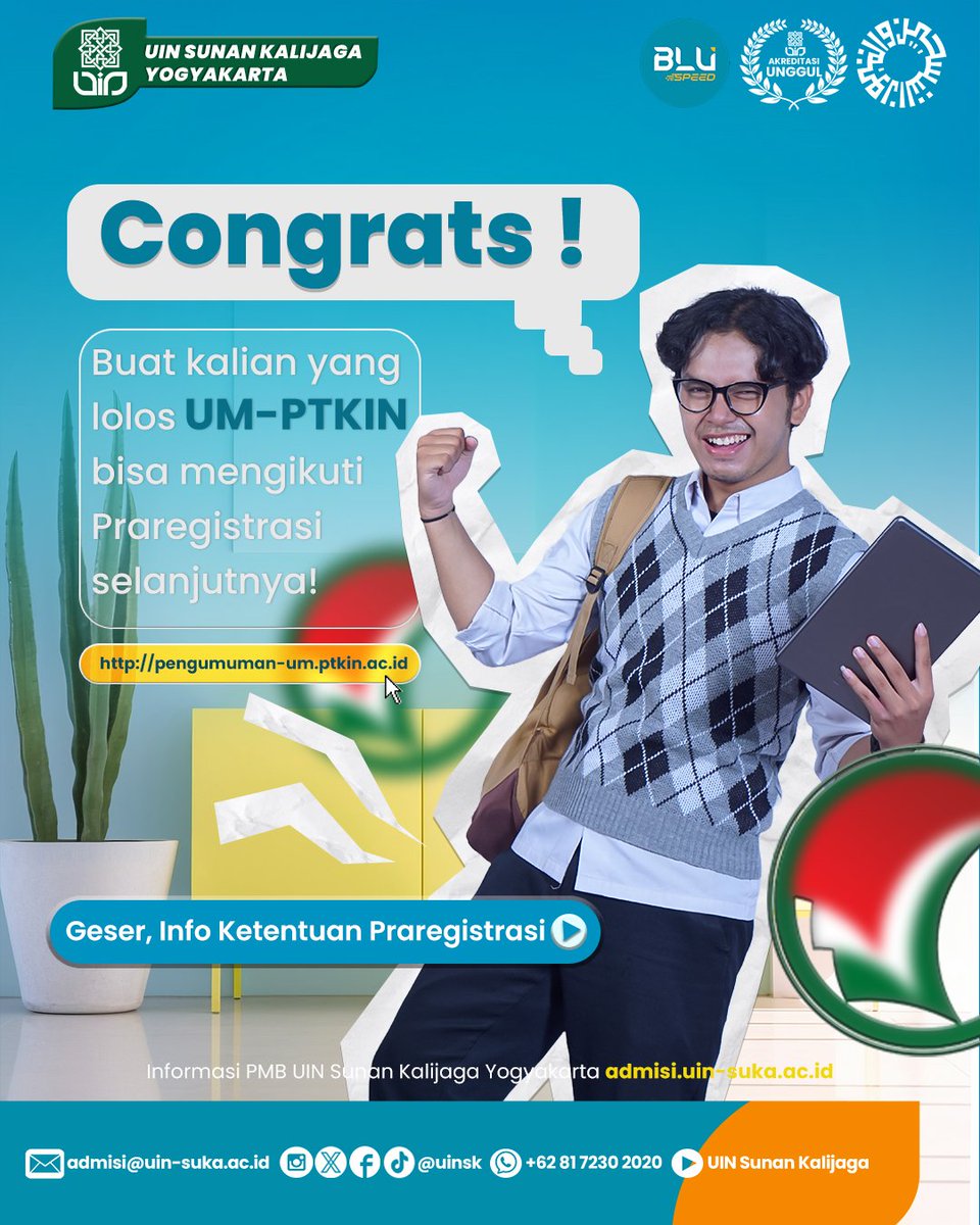 UINSK's tweet photo. Alhamdulillah, selamat buat yang hijau💚
Yang belum diterima, semangat kamyu! Manfaatkan skormu untuk daftar Jalur Mandiri Portofolio Skor UM-PTKIN. Kamu jg bisa daftar Mandiri CBT sekaligus. #umptkin #uinsunankalijaga #uinsuka #uinsk https://t.co/U7tQ9DVMQX
