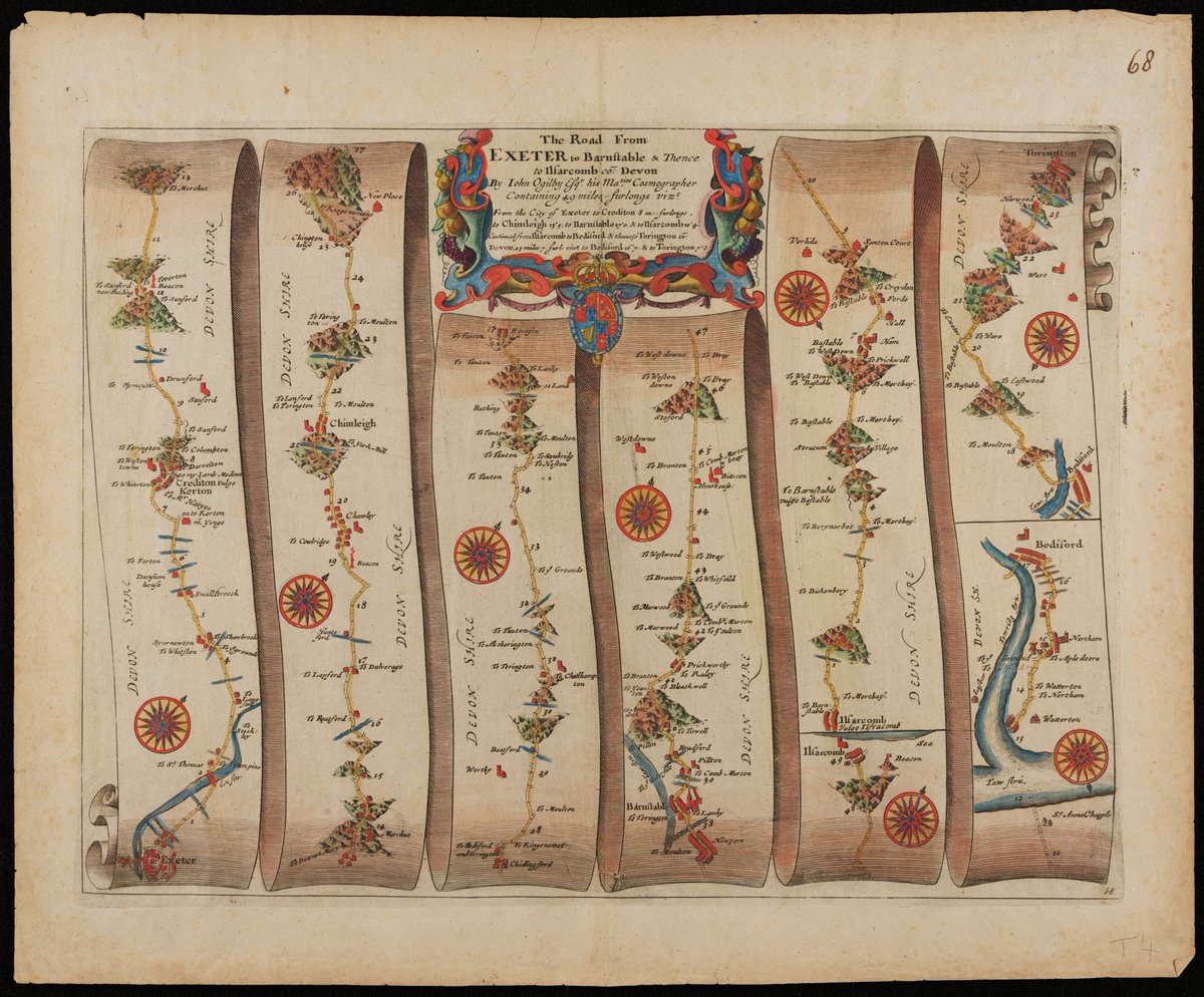 University of Exeter Heritage Collections (@uoeheritagecoll) on Twitter photo This strip map by John Ogilby shows 'The Road From Exeter to Barnstable & Thence to Ilfracombe' and dates back to c 1675.
Can you spot Exeter on the map? 🔍
📷 Townsend Maps T4; digitised by <a href="/ExeterDH/">Exeter Digital Humanities</a>
#MapMonday #MondayMaps #Maps #MappingOurExeter #Exeter #Devon This strip map by John Ogilby shows 'The Road From Exeter to Barnstable & Thence to Ilfracombe' and dates back to c 1675.
Can you spot Exeter on the map? 🔍
📷 Townsend Maps T4; digitised by <a href="/ExeterDH/">Exeter Digital Humanities</a>
#MapMonday #MondayMaps #Maps #MappingOurExeter #Exeter #Devon