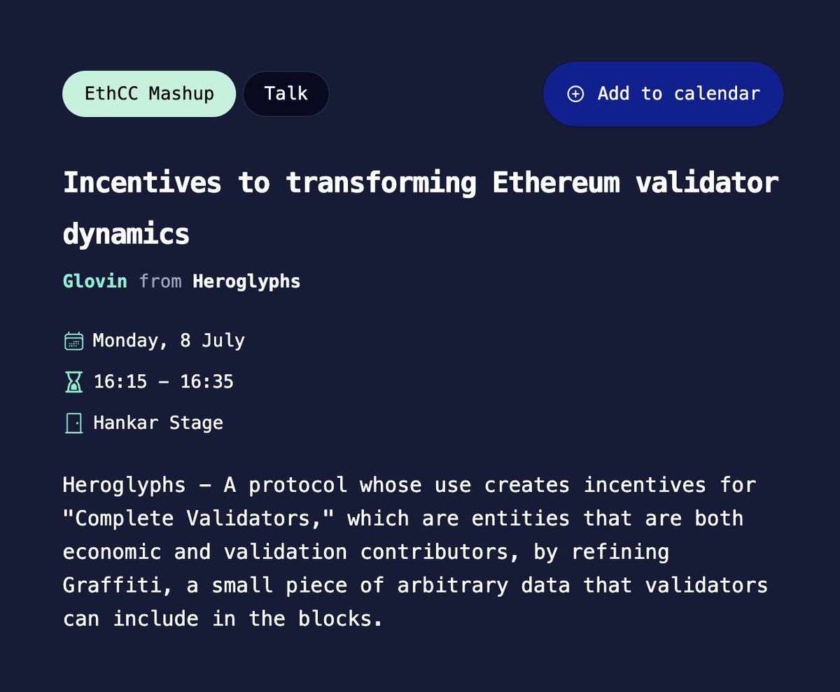 Heroglyphs (@hero_glyphs) on Twitter photo Heroes 🫡
<a href="/Glovin_/">Glovin ( re-lending arc )</a> at 16:15
at Hankar Stage
<a href="/EthCC/">EthCC - Ethereum Community Conference</a> Today Heroes 🫡
<a href="/Glovin_/">Glovin ( re-lending arc )</a> at 16:15
at Hankar Stage
<a href="/EthCC/">EthCC - Ethereum Community Conference</a> Today