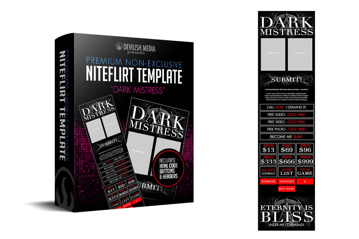 devilish_media's tweet photo. Darkness!!! Check out the new Dark Mistress NiteFlirt Template just posted in the shop! 
https://t.co/8NqUzN5h8l
#niteflirt #phonesex #spicy #dominatrix #mistress https://t.co/sxSGp16iIs