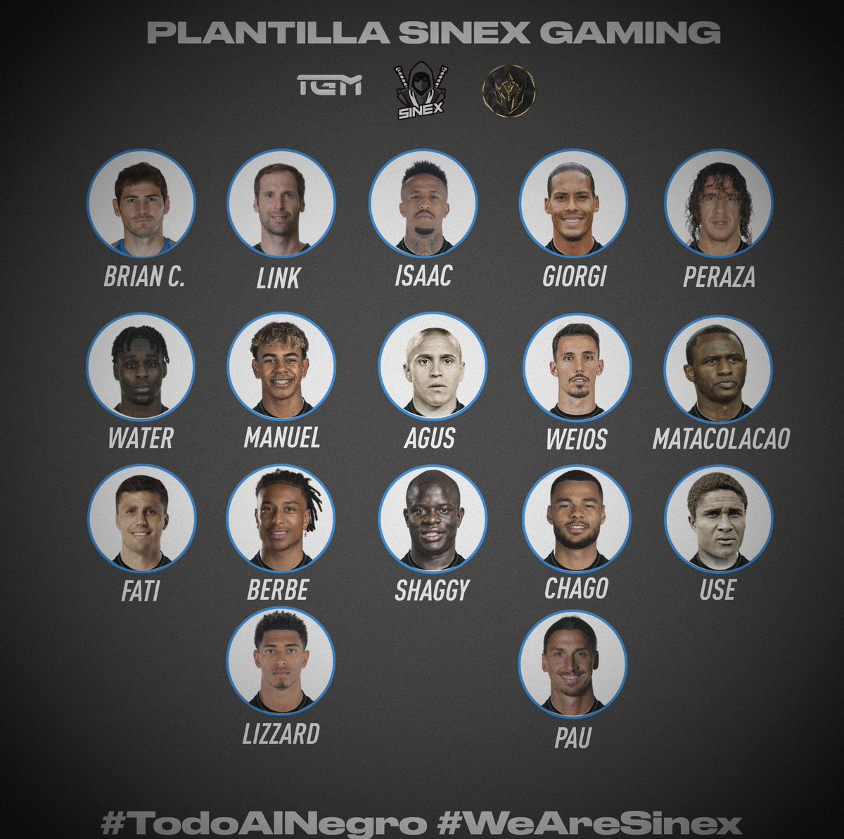 Estos son nuestros 17 guerreros que competirán lo que resta de nuestras competiciones <a href="/LigaTGM/">Liga TGM</a> y <a href="/LA_COMPETICION/">LA COMPETICIÓN</a> 
Vamos chicos, vamos sinex!🖤

#TodoAlNegro #WeAreSinex