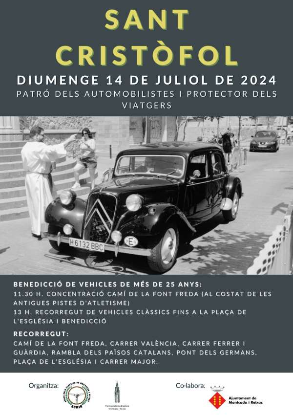 En <a href="/AjMontcada/">Ajuntament Montcada i Reixac</a> - San Cristóbal 2024 - El 14 de Julio
📷 bcn-magazine.com/b/2Xq
Patrón de los automovilistas y protector de los viajeros-Bendición de vehículos mayores de 25 años.