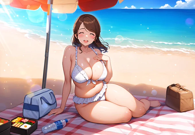 弁当まで出せるのかいAIくん……そんなのお母さんとの夏の思い出完成しちゃうじゃん……「あー泳いだら腹減った」「お弁当あるよ〜 食べる?」「えっマジで? ありがとう母さん    …あー、この鰹節のおにぎりめっちゃ好き」「そうだよね、ふふふ…」海デートのはずなのに溢れる親子感 
