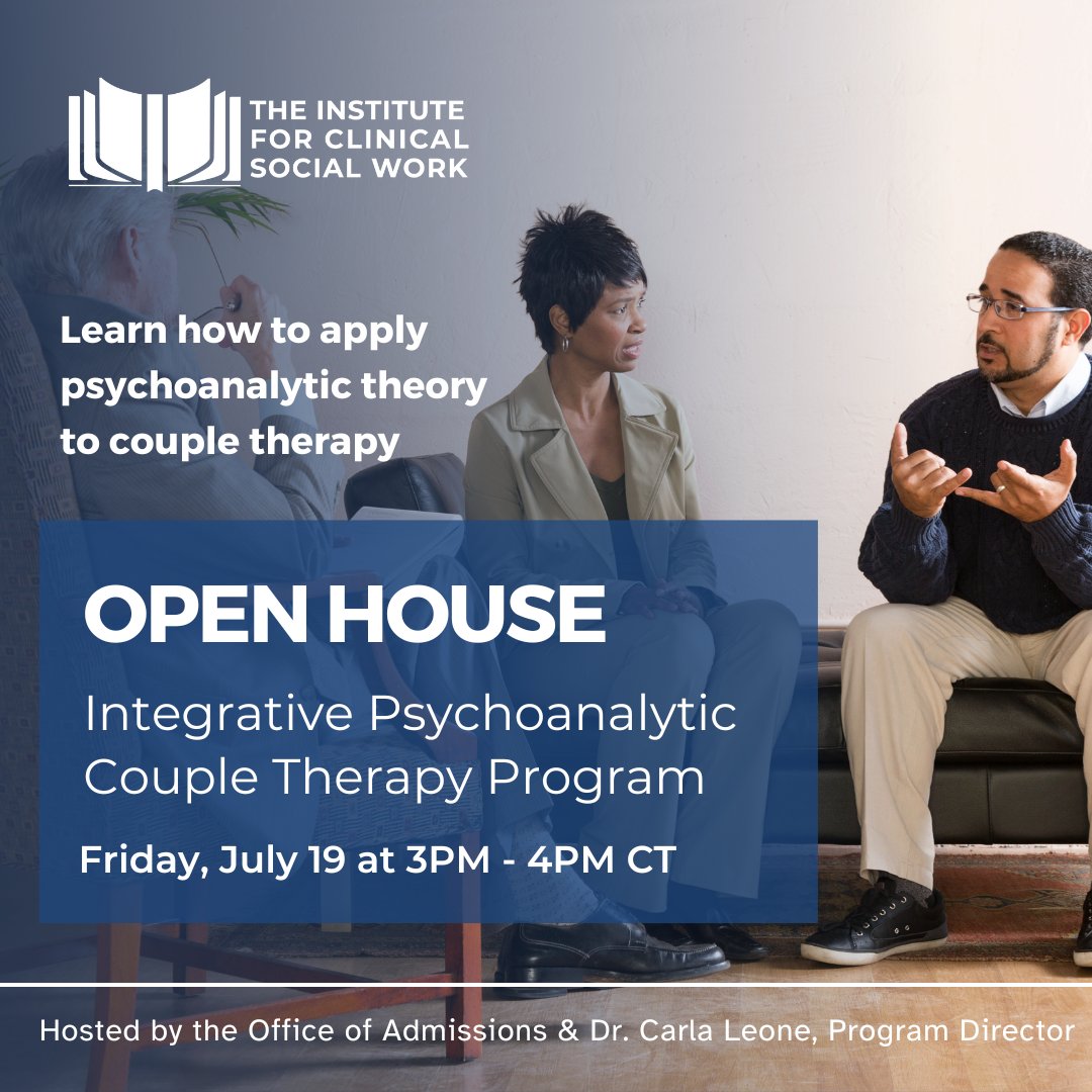 ICSW_Chicago's tweet photo. If you're looking to improve or deepen your skills in couple therapy, consider this upcoming open house for our Couple Therapy certificate Program.

Register: https://t.co/Q8yUftR0ii https://t.co/3qwjYjYUKT