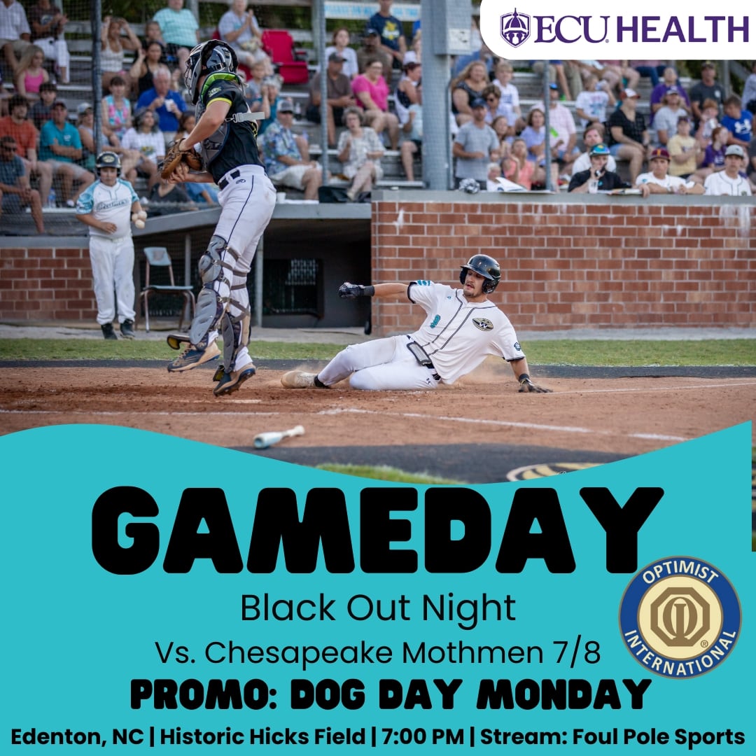 Gameday! Black-out night tonight as we take on the Chesapeake Mothmen! ALL KIDS 12 AND UNDER GET IN FREE tonight courtesy of the Chowan-Edenton Optimist Club!! 
#edentonsteamers #edenton #nc #chowan #optimist #blackout #gameday #steamers #rollclams #steamrolled #elizabethcity