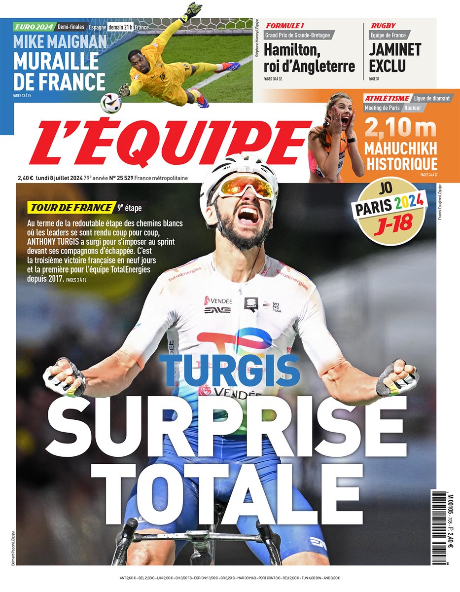 lequipe's tweet photo. Voici la Une du lundi 8 juillet 2024.

Pour lire l’édition> https://t.co/00tYOvj3gu https://t.co/4kbavoaubR