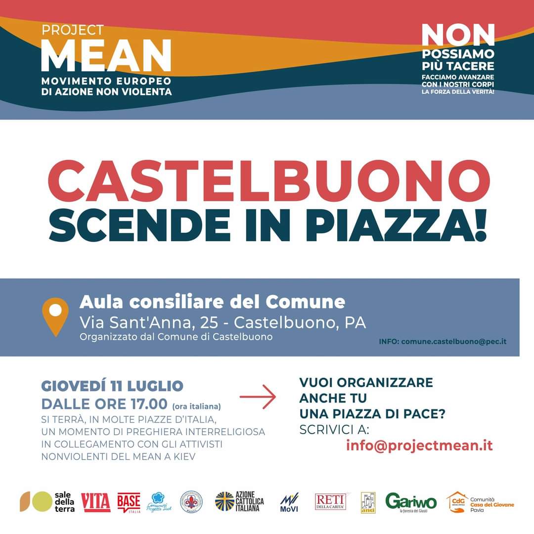 🔴 𝐕𝐮𝐨𝐢 𝐨𝐫𝐠𝐚𝐧𝐢𝐳𝐳𝐚𝐫𝐞 𝐚𝐧𝐜𝐡𝐞 𝐭𝐮 𝐮𝐧𝐚 𝐏𝐢𝐚𝐳𝐳𝐚 𝐝𝐢 𝐏𝐚𝐜𝐞? 
📧 info@projectmean.it
🗓 l'11 luglio alle 17 ora 🇮🇹 in molte piazze d'Italia si terrà una preghiera interreligiosa in collegamento con gli attivisti nonviolenti del #Mean a Kiev #Ukraine