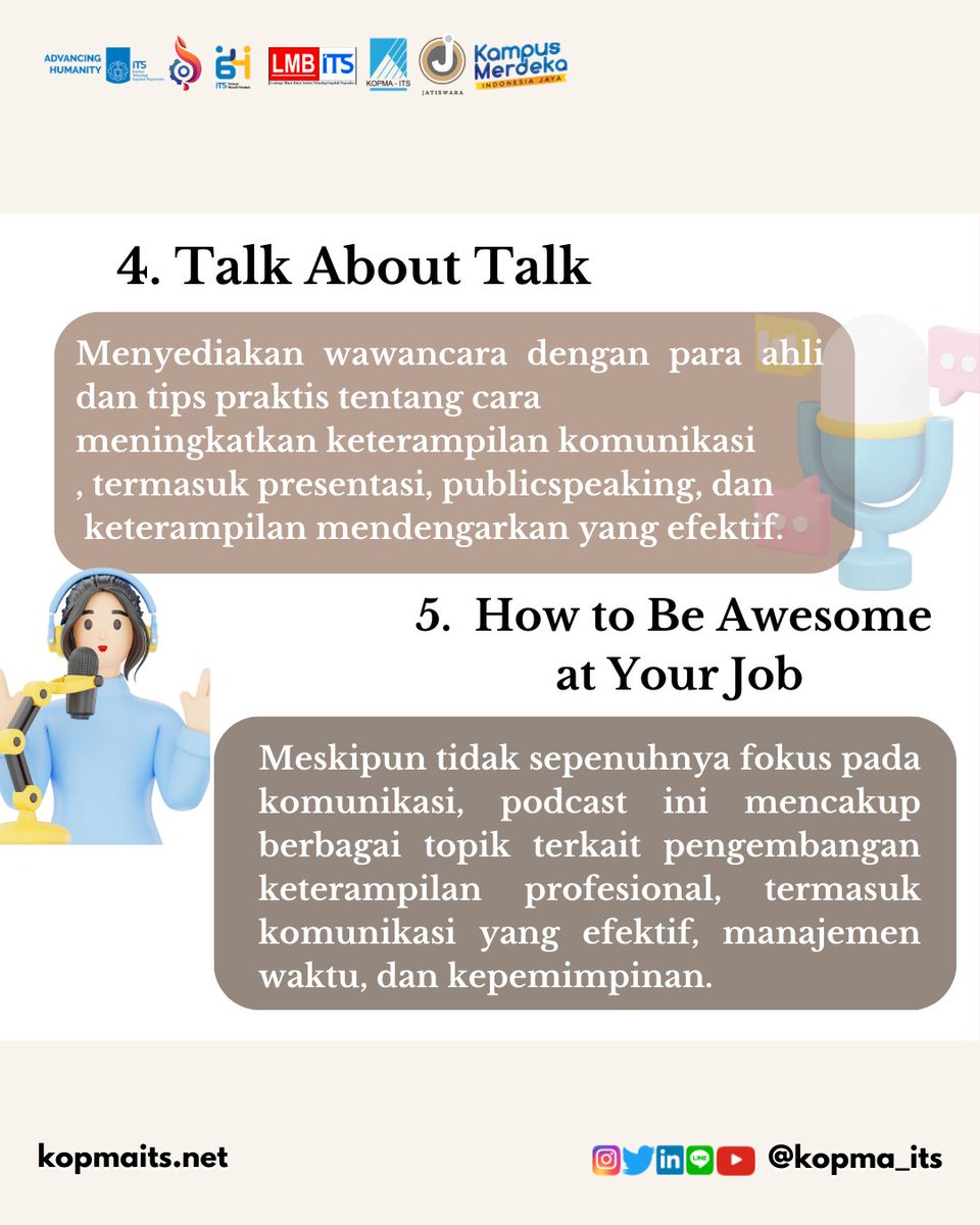 Mengasah keterampilan komunikasi adalah investasi besar dalam karir dan kehidupan pribadi. 
Berikut adalah 5 podcast komunikasi terbaik yang menawarkan wawasan dan tips praktis untuk membantu kita berkomunikasi lebih efektif. 🎙✨
