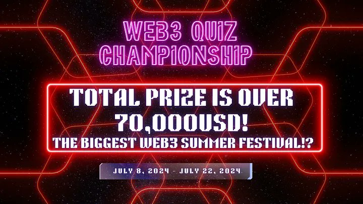 BLQSofficial's tweet photo. ／
🏆 web3 Quiz Championship 
Over $70,000 in Prizes! 🏆
＼

It's live now! Join and get the prizes!

It's in Japanese language for July event, English version is coming in four weeks! Stay tuned!

⏰ Schedule
Event Period: July 8, 2024 - July 22, 2024

🎪 Go to Event site belowX with your X accounts. 
🔗https://t.co/ZQiRPvg0kC
 
🔻🔻🔻