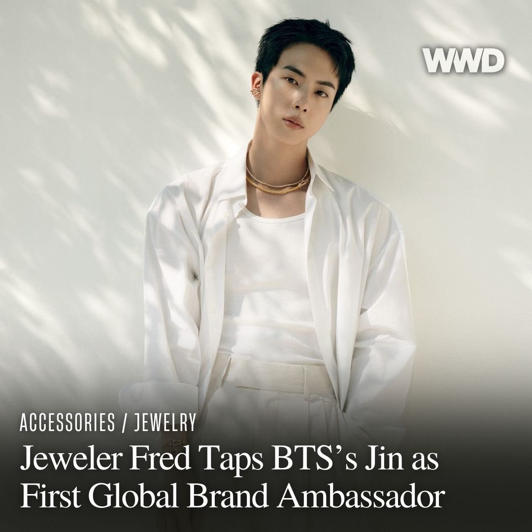 jinnieslamp's tweet photo. [EXCLUSIVE] From WWD Instagram Post 

FRED JEWELRY has tapped South Korean singer and songwriter Kim Seokjin, best known as Jin from BTS, as its first global ambassador.

“His radiant energy, artistic qualities, values and high standards constantly push him to excel, strongly resonating with those of our maison and our founder Fred Samuel, with whom he shares an unwavering optimism and joie de vivre,” declared the jeweler’s vice president and artistic director Valérie Samuel, who is also the granddaughter of the founder.

The South Korean star was equally enthusiastic, stating he was “deeply honored and grateful to be part of the Fred family” in his new role. “Please look forward to the future endeavors we will bring through the partnership,” he added.

https://t.co/5lyXqTwtQu