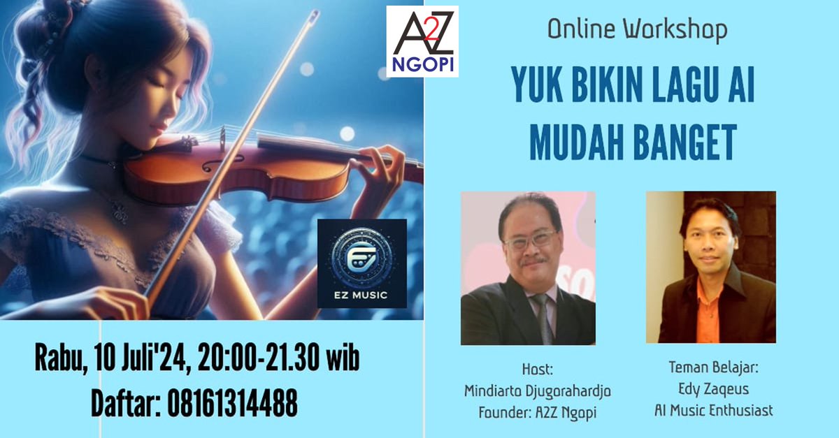 Yuk, belajar membuat lagu AI. Rabu 10 Juli Pkl. 20:00-21:30 via zoom. Daftar: 08161314488 (Pak Mindiarto). Link: instagram.com/p/C9H3ZI_pVCE/…
