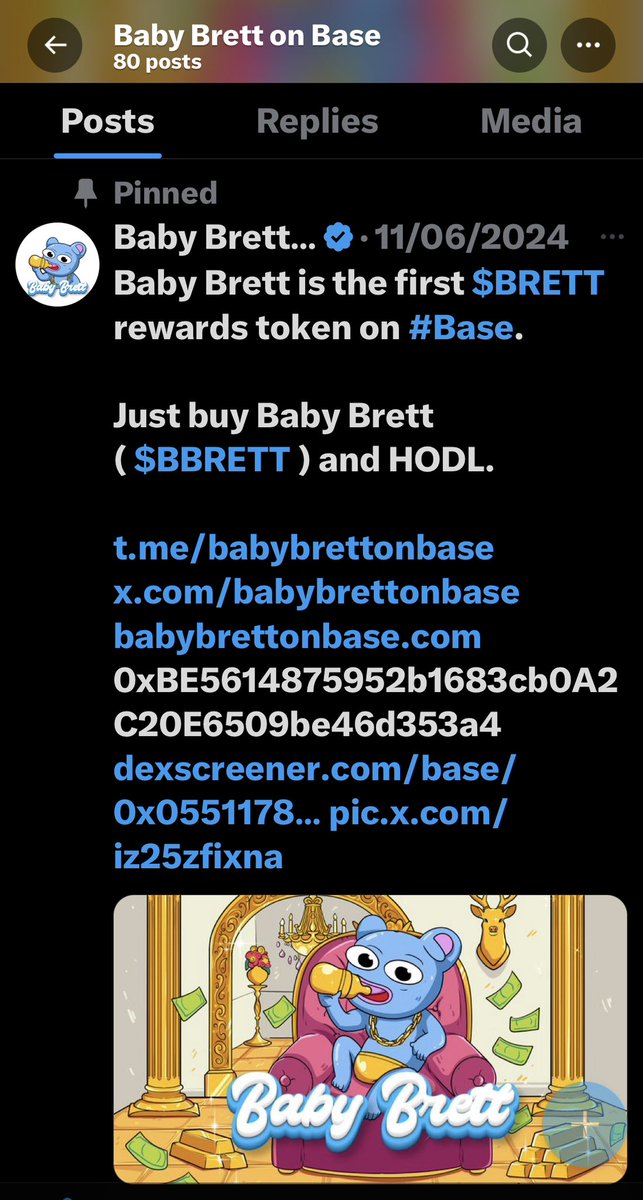 dolphian24's tweet photo. @sarah_talley_ @CrashiusClay69 Gm Sarah, Crash, can someone tell me if BabyBrett on base is legit? It’s claiming to give free Brett for just holding babybrett? 
If it is legit how come no one is talking about it? More Brett?!! 
Thankyou in advance for your time and kindness answering this🙏🏽🧡 $Brett $Crash 💯 https://t.co/9ahEtLVN7v