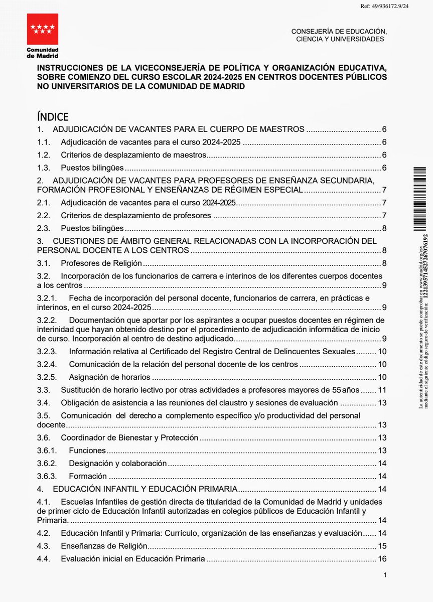 Instrucciones de comienzo del curso escolar 2024/25 en C. de Madrid. Para su supervisión por Inspección Educativa, en Raíces, 16/10 (CEIP), 31/10 (resto de centros): PGA, incluido DOC. Plan de acción tutorial. Plan IncluYO. Plan TIC. Plan convivencia
acortar.link/Tgr0M4