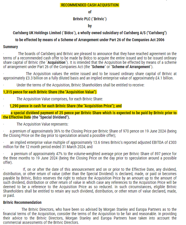 1James1n1's tweet photo. #BVIC - Carlsberg up their offer from 1,250p to 1,290p + 25p special divi and obtain a unanimous recommendation from the board for the cash offer.
New company to be named Carlsberg Britvic. https://t.co/rIXTmIWt6m