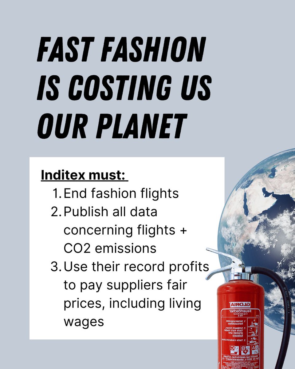 Inditex made 5 billion euros in profits last year. 
Instead of paying living wages and adapting to a warming world, it's speeding up climate collapse.