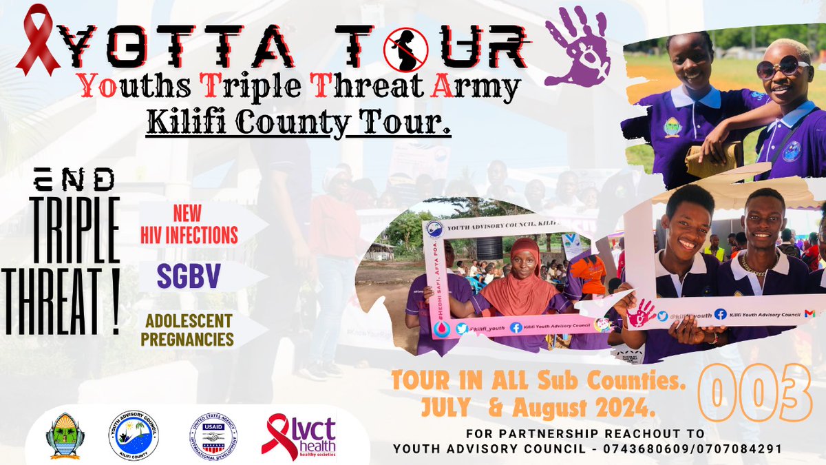 kilifi_youth's tweet image. Triple Theat has been a big challenge across Kilifi county and nationwide in the recent days, with data showing AYPs are the most affected. We are calling out all partners who would wish to join the YOTTA TOUR 
#YOTTA_Tour
#YACHKilifi
#triplethreat