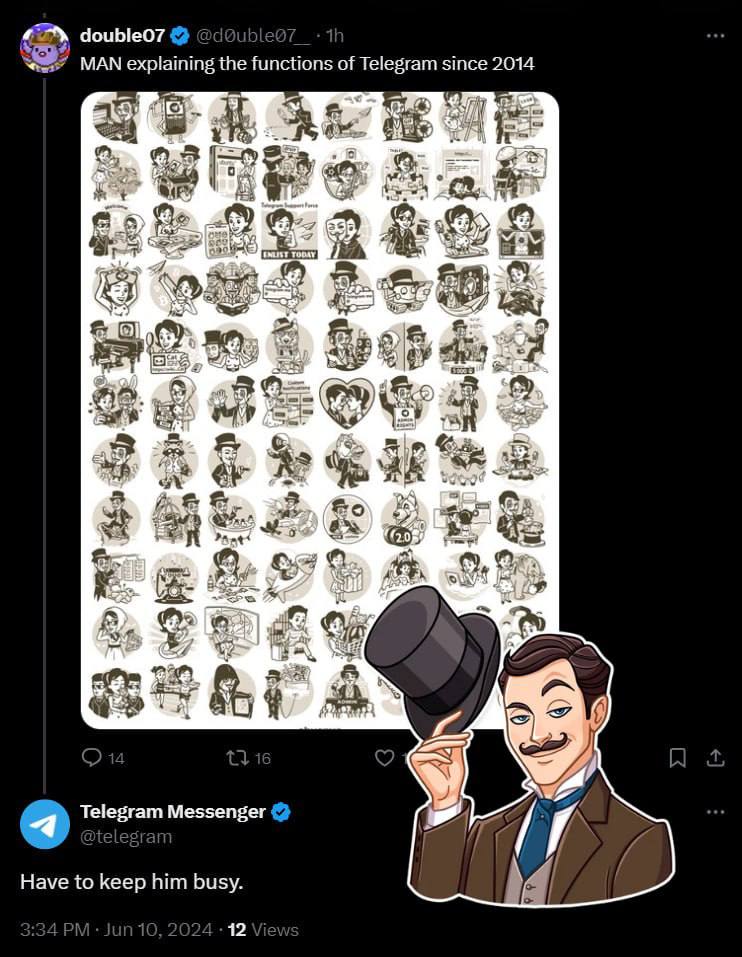 <a href="/1000xgirl/">1000xgirl</a> Gentleman on Ton $MAN
TG: t.me/gentlemanton
Telegram's main character since. The most bullish narrative on ton blockchain. Don't miss they play of your life