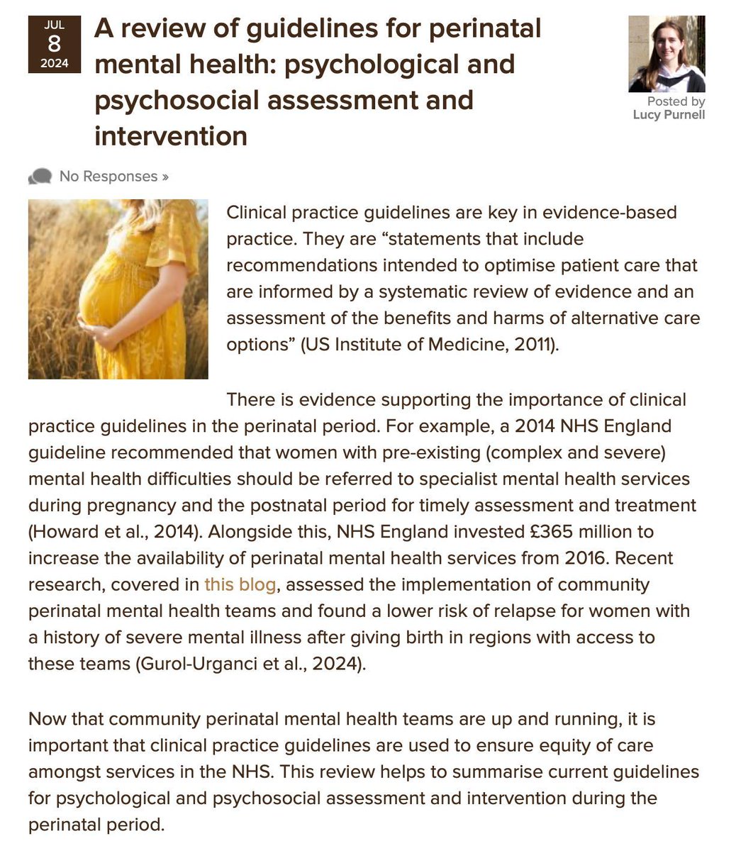 Today Lucy Purnell <a href="/lucy_r_purnell/">Lucy</a> summarises a systematic review of perinatal mental health guidance from the UK, Australia &amp; Canada nationalelfservice.net/?p=198253 

A useful summary for clinicians!

#PerinatalMentalHealth #Guidelines
