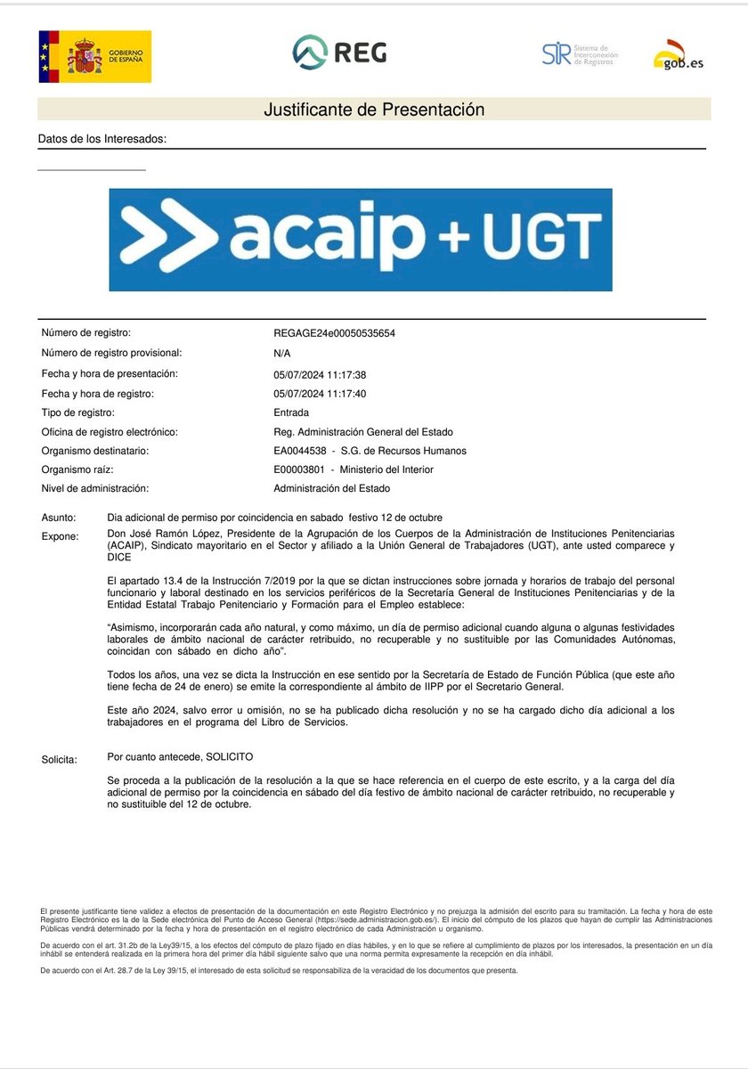 Solicitud día adicional de permiso por coincidencia en sábado del día festivo 12 de octubre.