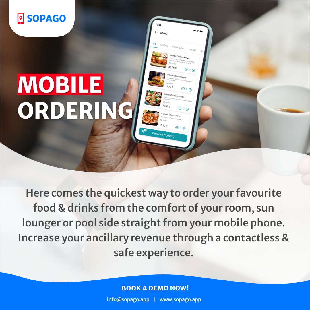 SopagoApp's tweet photo. Order your favorite food & drinks right from your phone. Whether you're in your room, by the pool, or sunbathing, we've got you covered! Hoteliers, let your guests enjoy a contactless & safe experience. Book a demo now at https://t.co/2LdD3tpBMh
#hotelapp #MobileOrdering https://t.co/CqcbdMdLmi