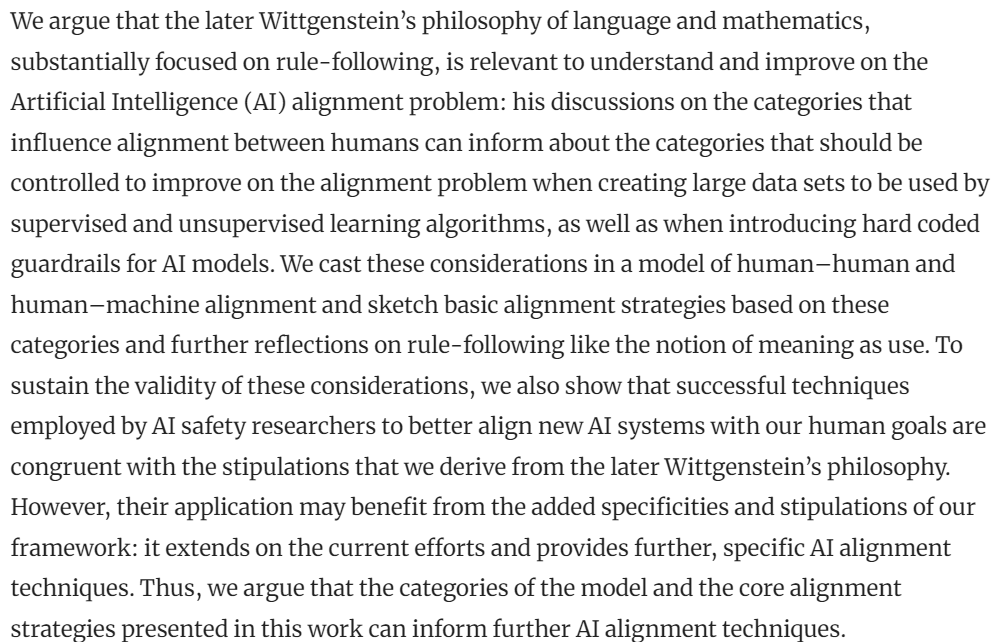LHFC_UNED's tweet photo. 👋🏽Our new colleague, José Antonio Pérez-Escobar, has just published a new paper entitled "Philosophical Investigations into AI Alignment: A Wittgensteinian Framework". More info in the following link ➡️https://t.co/ZAj9ayuzi0 https://t.co/IDbfwOaWi9