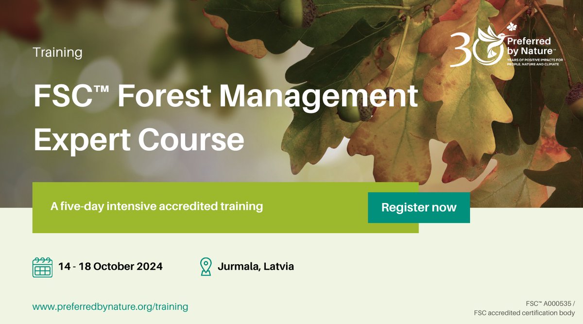 PreferbyNature's tweet photo. ✅Ready to think like an #FSC auditor or become one yourself? Join us this October in #Latvia for our FSC #ForestManagement #ExpertCourse!

This five-day classroom training will cover the FSC standards &amp; systems for Forest Management. 

👉Book your spot: https://t.co/EE17TaS1wI https://t.co/5Teb7zucP7