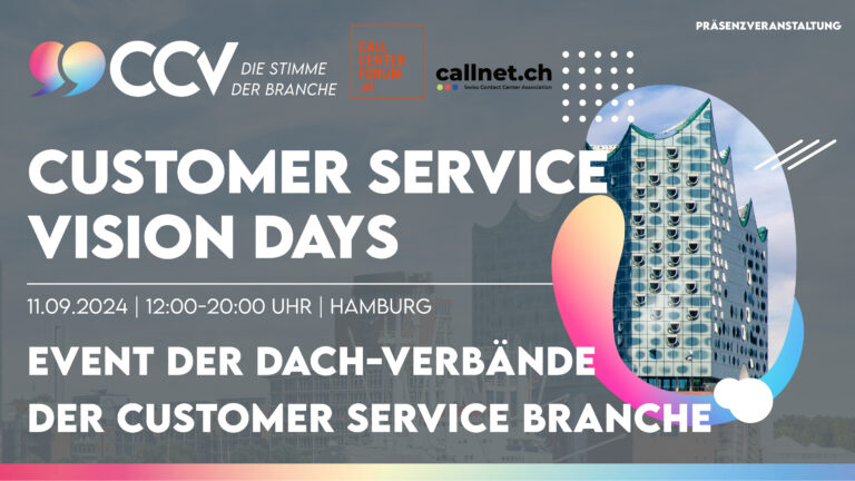 ccvev's tweet image. CUSTOMER SERVICE VISION DAYS
Die Eventreihe der DACH-Verbände der Customer-Service-Branche!
Auftakt am 11.09. in Hamburg. Jetzt informieren und anmelden:
cc-verband.de/termin/custome…
#CCVev #CustomerService #Callcenter #Contactcenter