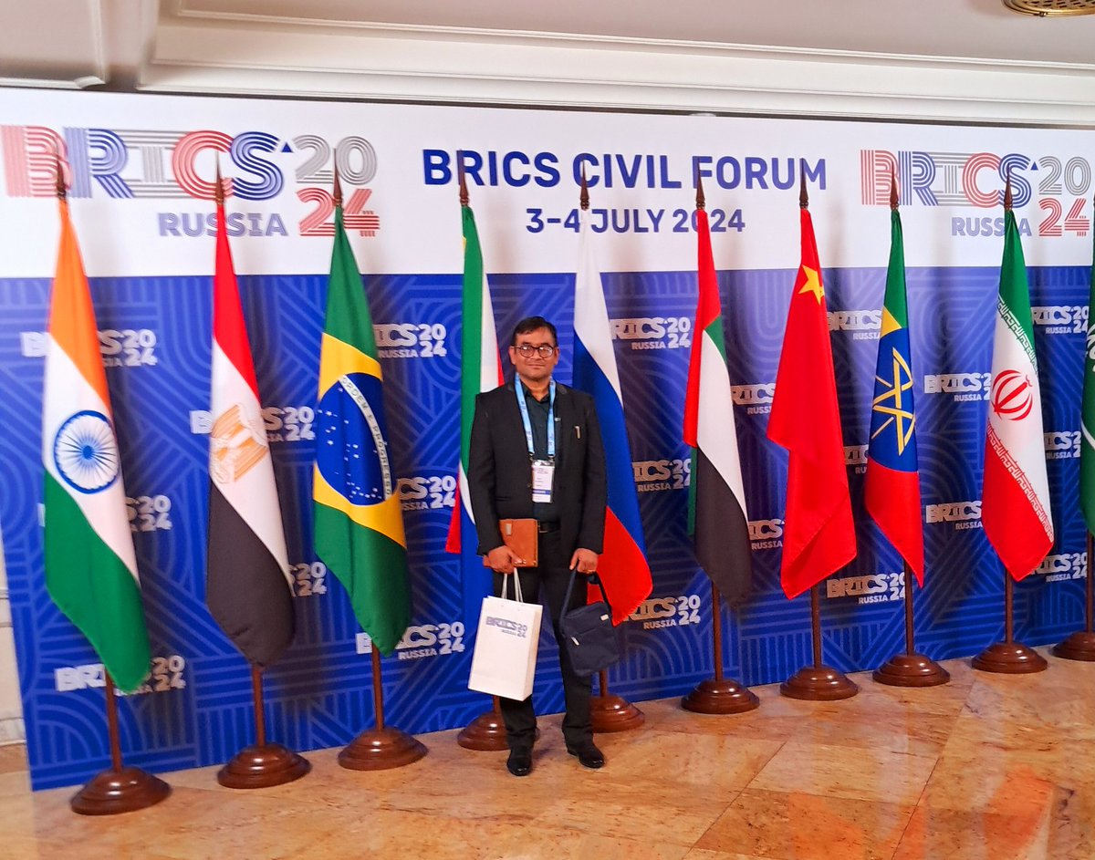 AmitK_PhD's tweet photo. It was a great experience to be part of #IndianDelegation and speak in two Sessions related to #NewTechnologies #Ethics and #Information & #DigitalSecurity during the 9th #BRICS #CivilForum at Moscow! Extremely grateful to Prof @Sachin_Chat for providing me this opportunity! https://t.co/DMmNCB77Zm
