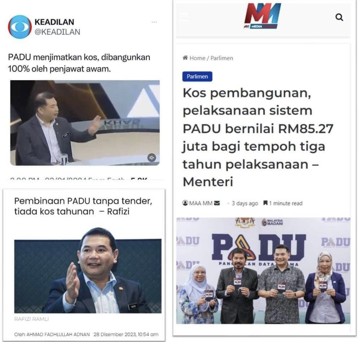 danialabdmajeed's tweet photo. Semakin ramai ahli industri dan pekerja profesional yang sudah bosan dan muak dengan pakar formula, @rafiziramli . Suka hati memanggil rakyat ‘bodoh’ dan ‘bahlol’, tetapi siapa sebenarnya yang bodoh dan bahlol ini?

Jika dilihat di LinkedIn, banyak perbincangan mengenai kegagalan @rafiziramli dan kerajaan sekarang.

@rafiziramli berkata PADU tidak memerlukan kos. Ternyata PADU melibatkan kos RM85.27 juta bagi tempoh 3 tahun pelaksanaan. Apa penjelasan @rafiziramli ?

Mudah untuk menipu dan bersandiwara dengan rakyat yang hanya menyokong secara membabi buta, tetapi tidak mudah untuk menipu ahli yang menggunakan data dan fakta.

Saya juga pernah berkata dahulu bahawa PADU adalah satu pembaziran dan sistem integrasi yang tidak diperlukan oleh Malaysia pada masa sekarang. Integrasi boleh dilakukan dengan mengumpul data daripada pelbagai agensi kerajaan yang sedia ada.

Akhirul kalam, kepada @rafiziramli , jangan sesuka hati melabel orang bodoh dan bahlol. Jangan sombong dan angkuh apabila sudah menjadi Menteri. Kadang kita di atas, kadang kita di bawah. Itu kitaran hidup. Perlu untuk hormat setiap rakyat Malaysia, tidak kira mereka bersama atau menentang kamu.

Semakin ramai rakyat khususnya orang muda yang semakin cakna dengan perkembangan politik. Semoga @rafiziramli dan PMX tidak menjadi punca utama kegagalan kerajaan pada PRU akan datang.