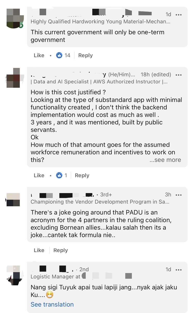 danialabdmajeed's tweet photo. Semakin ramai ahli industri dan pekerja profesional yang sudah bosan dan muak dengan pakar formula, @rafiziramli . Suka hati memanggil rakyat ‘bodoh’ dan ‘bahlol’, tetapi siapa sebenarnya yang bodoh dan bahlol ini?

Jika dilihat di LinkedIn, banyak perbincangan mengenai kegagalan @rafiziramli dan kerajaan sekarang.

@rafiziramli berkata PADU tidak memerlukan kos. Ternyata PADU melibatkan kos RM85.27 juta bagi tempoh 3 tahun pelaksanaan. Apa penjelasan @rafiziramli ?

Mudah untuk menipu dan bersandiwara dengan rakyat yang hanya menyokong secara membabi buta, tetapi tidak mudah untuk menipu ahli yang menggunakan data dan fakta.

Saya juga pernah berkata dahulu bahawa PADU adalah satu pembaziran dan sistem integrasi yang tidak diperlukan oleh Malaysia pada masa sekarang. Integrasi boleh dilakukan dengan mengumpul data daripada pelbagai agensi kerajaan yang sedia ada.

Akhirul kalam, kepada @rafiziramli , jangan sesuka hati melabel orang bodoh dan bahlol. Jangan sombong dan angkuh apabila sudah menjadi Menteri. Kadang kita di atas, kadang kita di bawah. Itu kitaran hidup. Perlu untuk hormat setiap rakyat Malaysia, tidak kira mereka bersama atau menentang kamu.

Semakin ramai rakyat khususnya orang muda yang semakin cakna dengan perkembangan politik. Semoga @rafiziramli dan PMX tidak menjadi punca utama kegagalan kerajaan pada PRU akan datang.