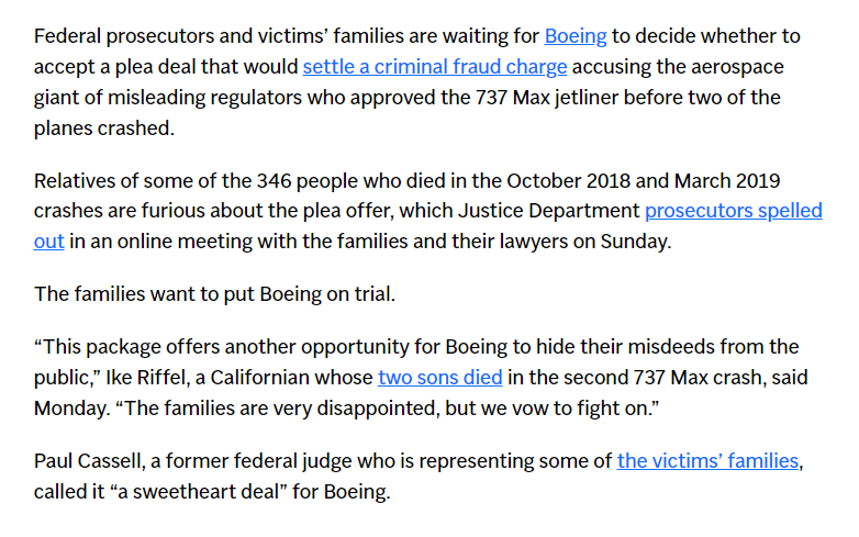 GrantSmithEllis's tweet photo. So, which executive is going to jail?

Oh, that's right, corporations are only people when it comes to economic due process rights (and things like criminal liability need not apply).

That's what the real power of the #American aristocracy looks like.

#Boeing #SweetheartDeal https://t.co/cvlzX1OsK7