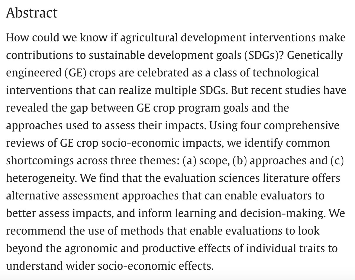 joevarock's tweet photo. "Socio-economic assessment and genetically engineered crops in Africa: Building knowledge for development?"

New paper out, led by @bdowduribe, and with a wonderful group of co-authors.

Available open access in Global Food Security: https://t.co/nGPvlY5Mkq https://t.co/CMG2gIRLPK