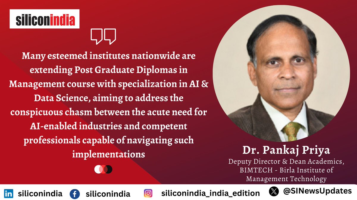 SINewsUpdates's tweet photo. A Career Odyssey: Navigating the Corridors of AI & Data Science
Dr. Pankaj Priya, Deputy Director & Dean Academics, @BIMTECHNoida
Read more: https://t.co/eYQOtdam84
#artificialintelligence #educationallandscape #softwaredevelopment #marketdynamics #logisticssystems https://t.co/ItoDqIdHuM