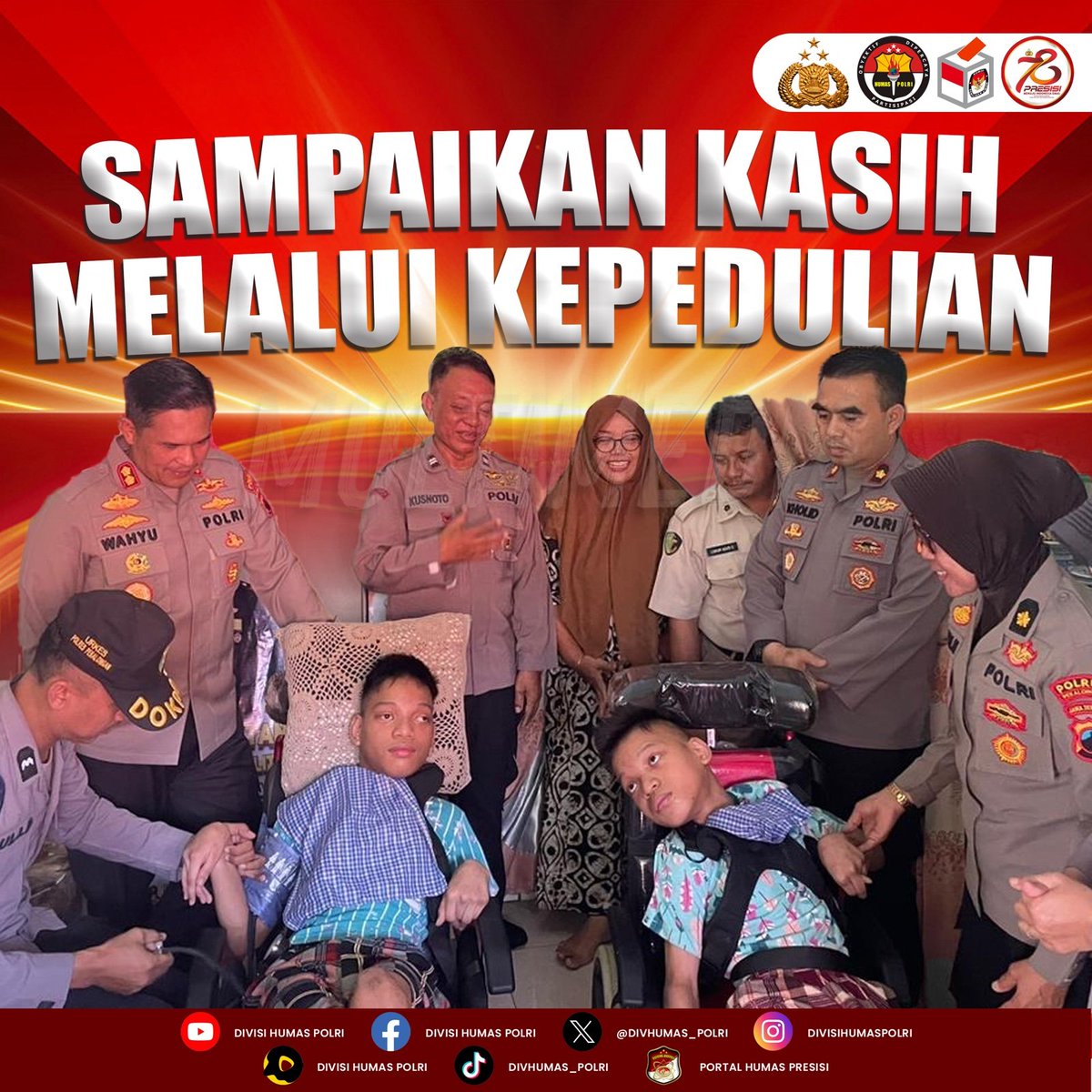 Sampaikan Kasih Melalui Kepedulian 

Potret kepedulian personel Polri saat memberikan pemeriksaan kesehatan kepada penyandang disabilitas di Kota Pekalongan, Jawa Tengah. Hal ini sebagai wujud hadirnya Korps Bhayangkara di tengah-tengah masyarakat.