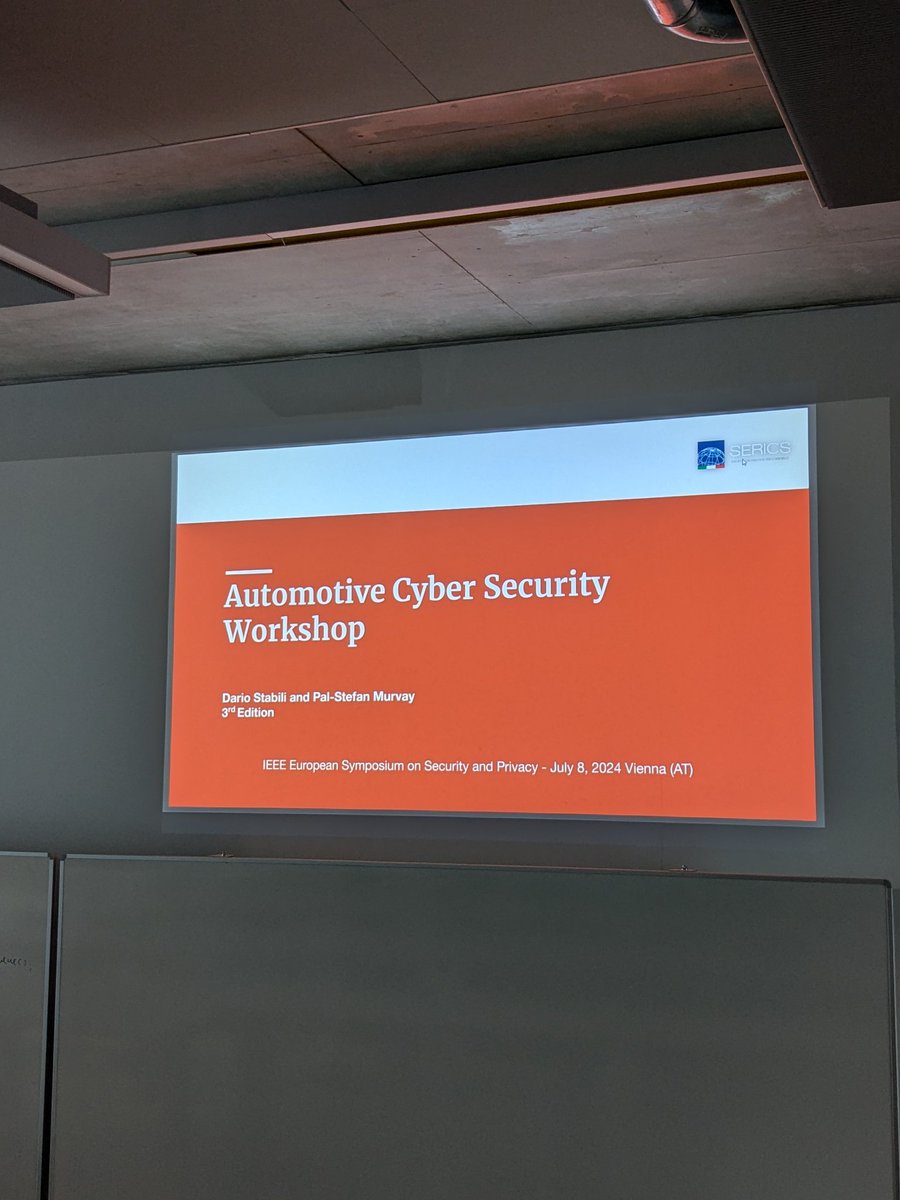 Dario Stabili (@0xbros) on Twitter photo Everything's ready for the third edition of the Automotive Cyber Security Workshop (co-located with <a href="/IEEEEUROSP/">IEEE European Symposium on Security and Privacy</a>)
Find us in room SR7 (University of Vienna, Faculty for Computer Science, first floor) this afternoon! Everything's ready for the third edition of the Automotive Cyber Security Workshop (co-located with <a href="/IEEEEUROSP/">IEEE European Symposium on Security and Privacy</a>)
Find us in room SR7 (University of Vienna, Faculty for Computer Science, first floor) this afternoon!
