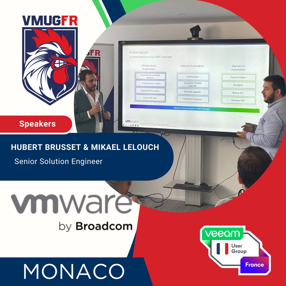 What a fantastic session at our joint VMUG and VUG meetup in Monaco! 🌟
A huge thank you to <a href="/mikael8313/">Mikael</a>  and <a href="/tonton_hub/">Hubert BRUSSET</a>  from <a href="/VMware_Fr/">VMware France</a>  for their enlightening presentation: "ACT II: VMware Cloud Foundation - Modernize Your Infrastructure to a 100% Software Platform." 💻
#VMUG