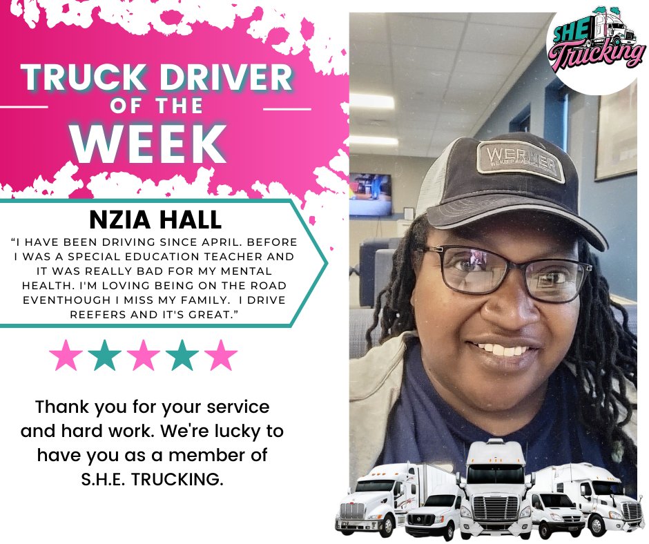 Truck Driver Spotlight of the Week: Nzia Hall! Nzia's relentless dedication and boundless passion for the highways exemplify the true spirit of excellence in trucking. Join us honoring Nzia for her achievements and commitment to safety and efficiency on our roads!

#shetrucking