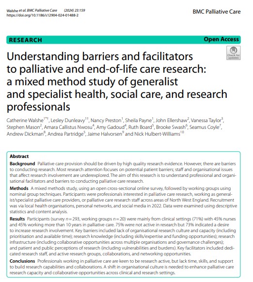 A shift in organisational culture is needed to enhance #palliative care research capacity and collaborative opportunities across clinical and research settings

FREE  new paper from @palcarenwc #hpm #hapc 

bmcpalliatcare.biomedcentral.com/articles/10.11….