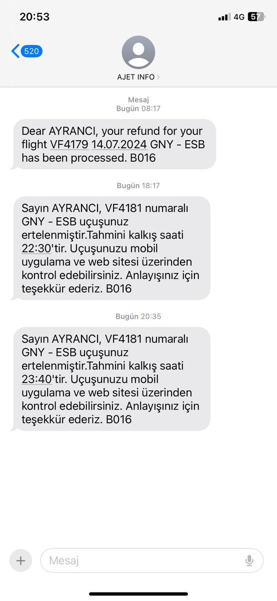 ⁦<a href="/AJET_TR/">AJet</a>⁩ uçuşu 5.kez iptal edildi.Herhangi bir açıklama yok ve muhattap bulamıyoruz. Hastane randevusu ve mülakatı olan nice vatandaş mağdur ediliyor.(Şanlıurfa-Ankara) ⁦<a href="/AJ_Destek/">AJet Destek</a>⁩ ⁦<a href="/tc_cimer/">Cimer</a>⁩ ⁦<a href="/mehmetyetim63/">Mehmet Yetim</a>⁩ ⁦<a href="/hasanray63/">HASAN RAY</a>⁩ ⁦<a href="/MTanal/">Av.Mahmut TANAL</a>⁩