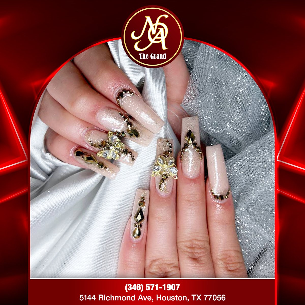 TheGrand_Nails's tweet photo. Glamour in every sparkle with our champagne shade and rhinestone nail design! 🥂✨
#thegrandnailsofamerica #nailsofamerica #nailsalon #nailsalontx #nailsalonhouston #nail #manicure #pedicure #acrylicnails #nailsoftheday #fashion #nails #nail #instanails #nailsdid #nailpro https://t.co/RhccCRu0fq