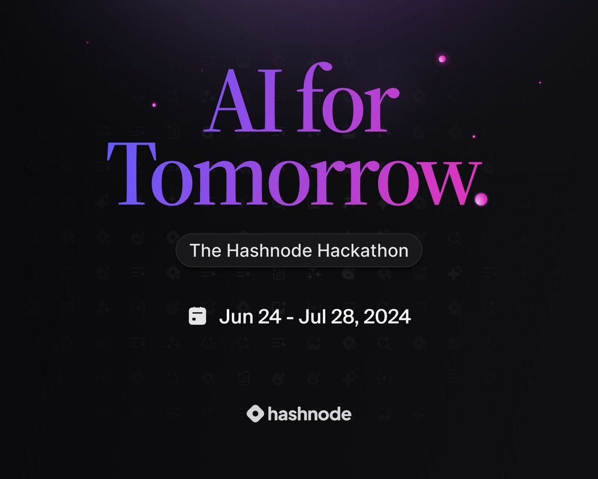 hashnode's tweet image. Two weeks in and our &quot;AI for Tomorrow&quot; hackathon is 🔥 with over 500 hackers!

Highlights:

➡️ Pick any AI tool/LLM you like 

➡️ Make sure your project is open source

➡️ Tag your articles with the #AIForTomorrow tag on Hashnode