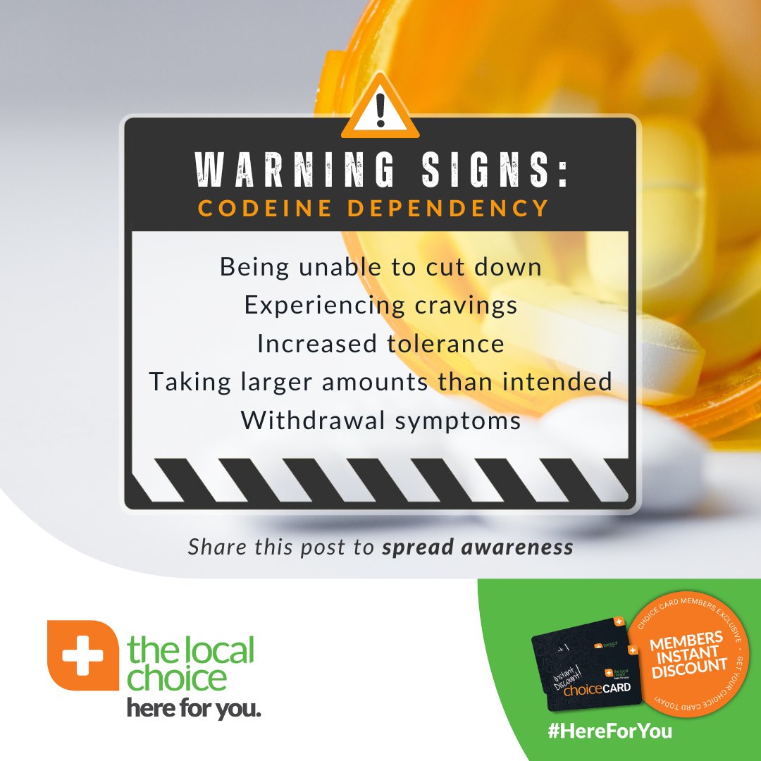 TheLocal_Choice's tweet image. Codeine may be a miracle drug for the relief of medical symptoms, but codeine addiction is a menace that could lead to devastating health and interpersonal problems. Always take your medication as prescribed! 💊

#TheLocalChoice | #HereForYou | #CodeineAbuse