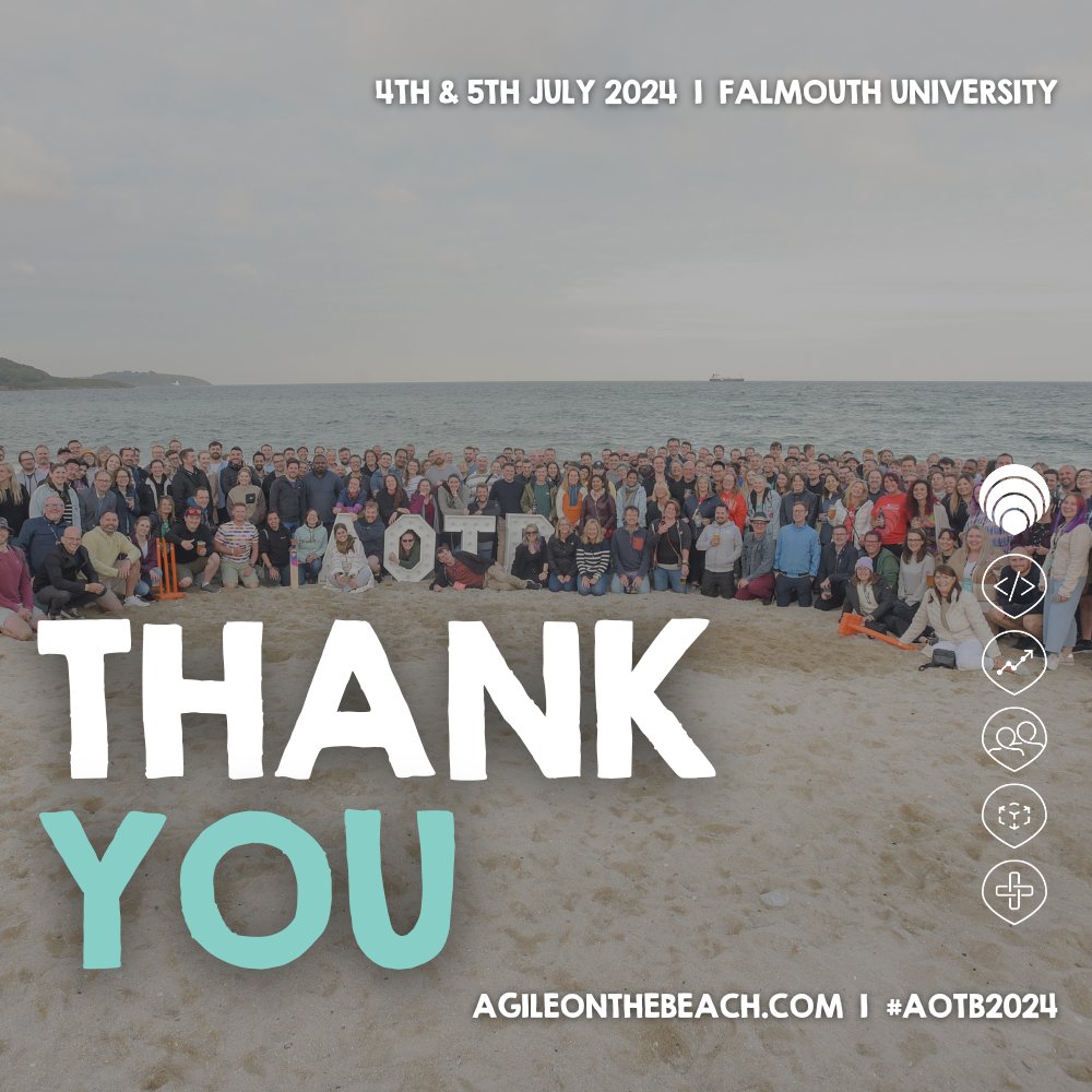 We want to say a HUGE THANK YOU!
To all our amazing attendees, inspiring speakers, dedicated track hosts, hardworking volunteers, incredible staff, generous supporters and fantastic sponsors for making Agile On The Beach 2024 truly special! 
#AOTB2024