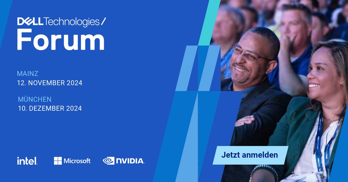 Besuchen Sie das #DellTechForum und entdecken Sie transformative Technologien und Partnerschaften, die Ihre #KI-Projekte vereinfachen und Ihr Unternehmen schneller voranbringen: am 12.11. in Mainz und am 10.12. in München. Jetzt anmelden ➡️ dell.to/3Lg5uni #iwork4dell