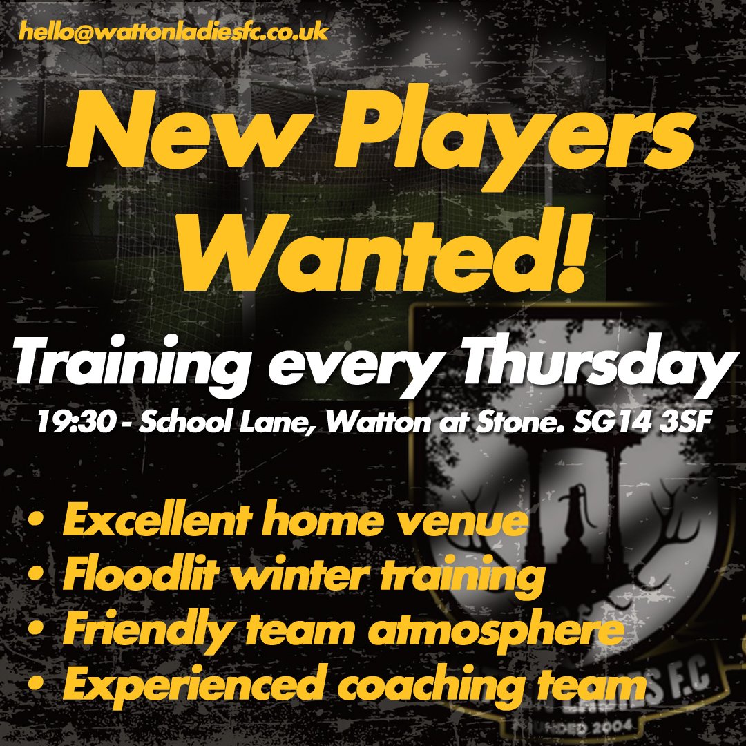 WattonLadies_FC's tweet photo. Looking for a new club in Hertfordshire? 
.
#shekicks #girlsplayfootball #footballtraining #LadiesFootball #womensfootball #shecanplay https://t.co/jlFjUXXXWl